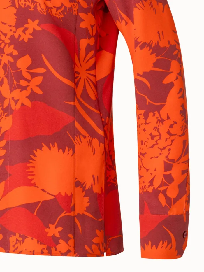 Silk Crpe Tunic Blouse With Abraham Flower Print Ruby Redmulticolor Women Akris Blouses