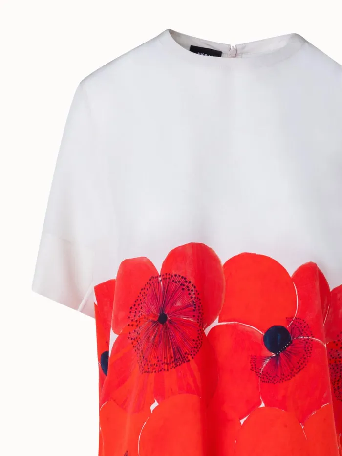 Silk TShirt Blouse With Poppy Print Greigepoppy Women Akris Blouses