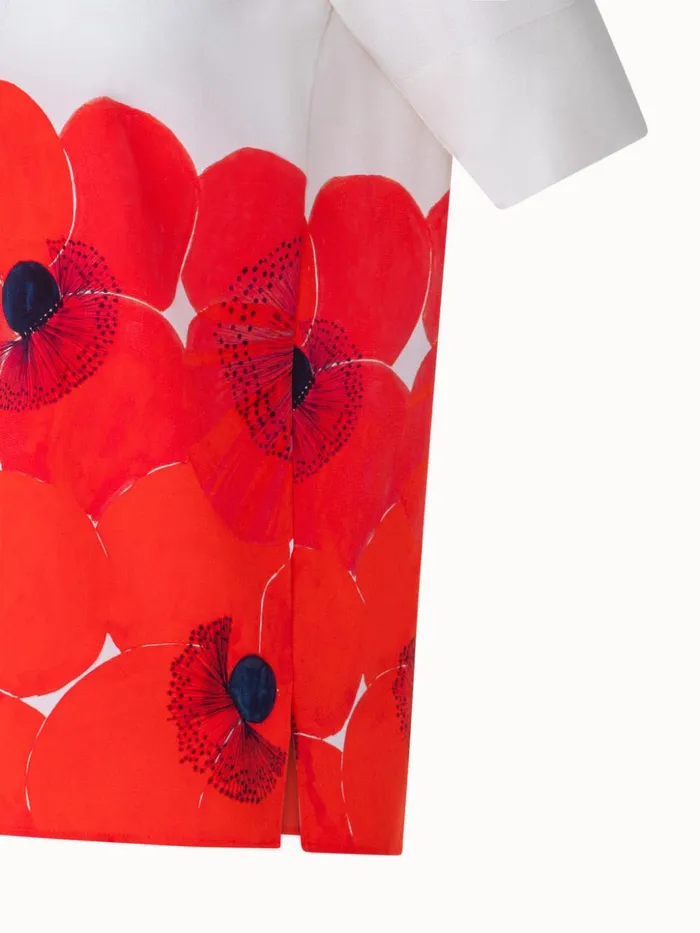Silk TShirt Blouse With Poppy Print Greigepoppy Women Akris Blouses