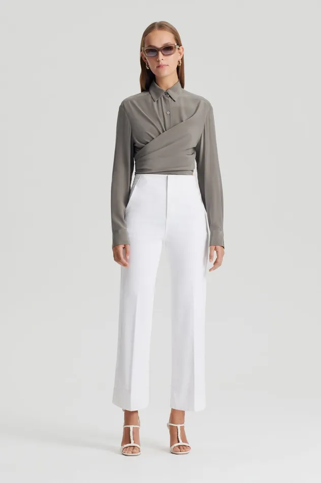 SILK TIE FRONT SHIRT TAUPE Women Shirts Scanlan Theodore