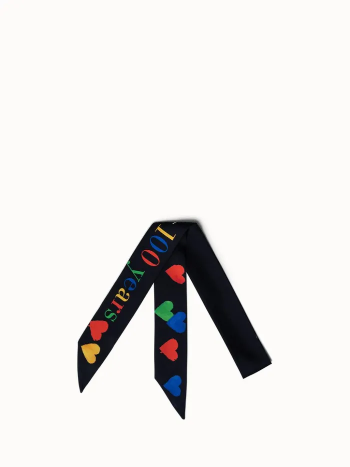 Silk Twill Tie Scarf With Hearts Print Blackmulticolor Women Akris Twill Scarves