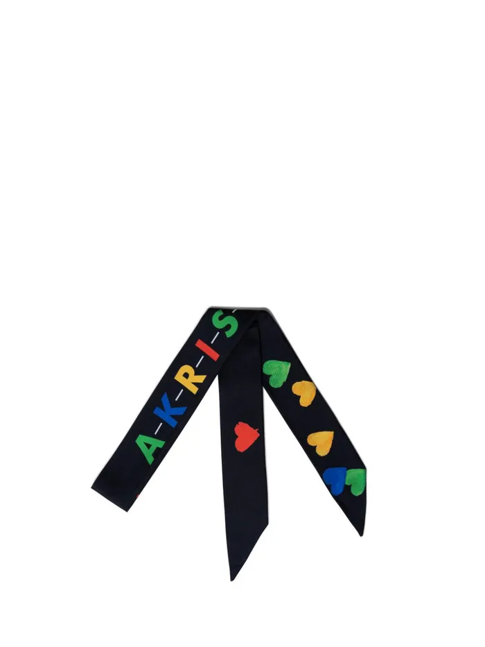 Silk Twill Tie Scarf With Hearts Print Blackmulticolor Women Akris Twill Scarves