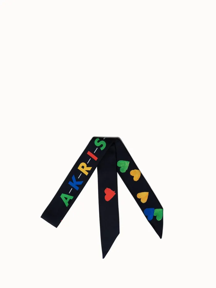 Silk Twill Tie Scarf With Hearts Print Blackmulticolor Women Akris Twill Scarves