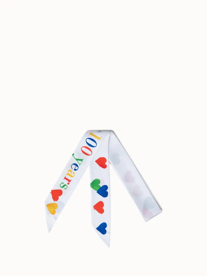 Silk Twill Tie Scarf With Hearts Print Whitemulticolor Women Akris Twill Scarves