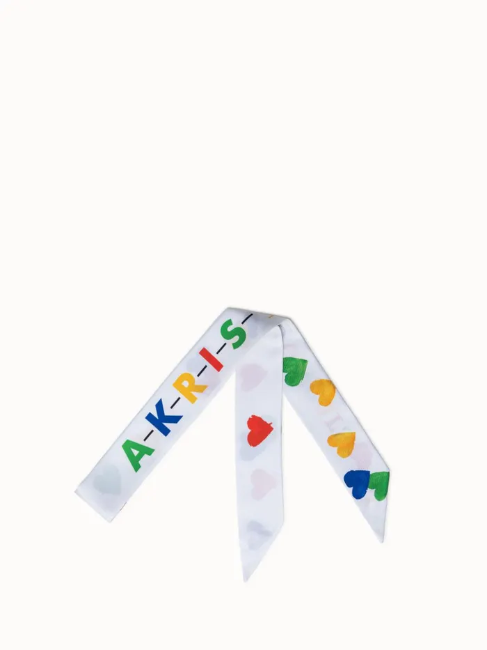 Silk Twill Tie Scarf With Hearts Print Whitemulticolor Women Akris Twill Scarves