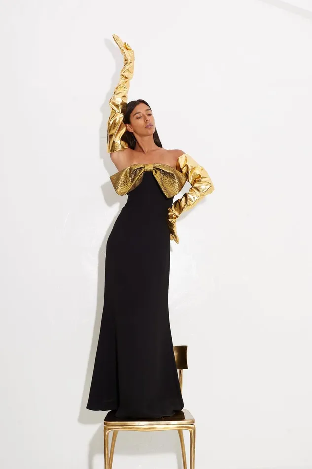 Simon Miller Dresses Dali Crepe Dress In BlackStar Gold 8211 Women Simon Miller Dresses Dali Crepe Dress In BlackStar Gold 8211 Women