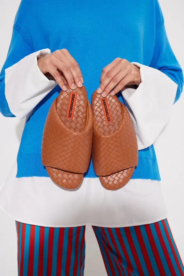 Simon Miller Flats Woven Bubble Slide In Chestnut Vegan Leather 8211 Women Simon Miller Flats Woven Bubble Slide In Chestnut Vegan Leather 8211 Women