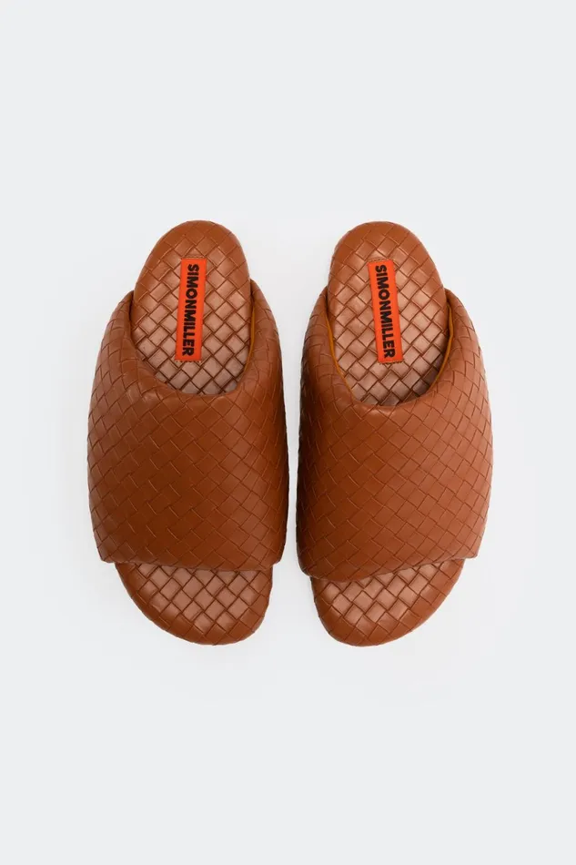 Simon Miller Flats Woven Bubble Slide In Chestnut Vegan Leather 8211 Women Simon Miller Flats Woven Bubble Slide In Chestnut Vegan Leather 8211 Women