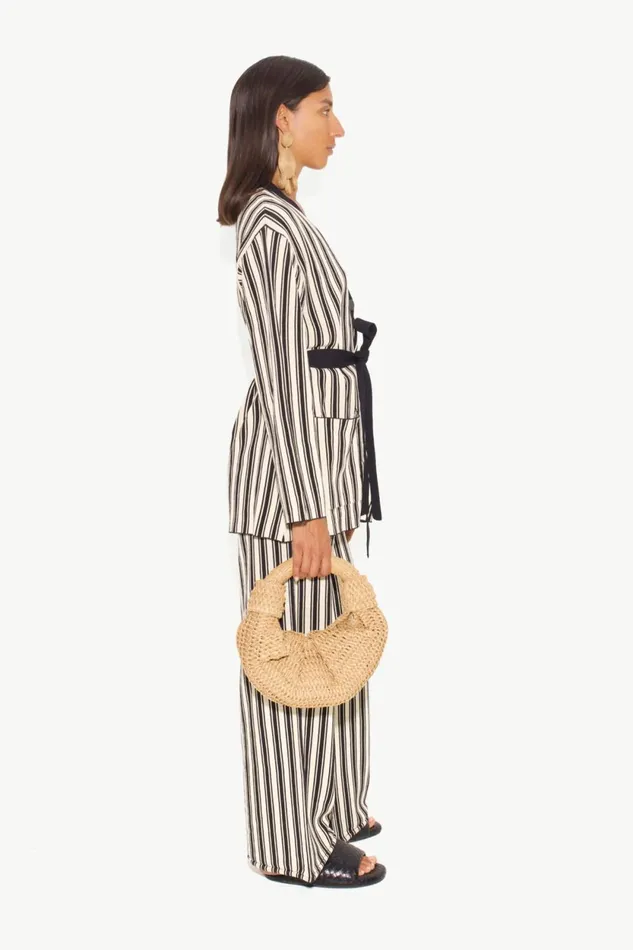 Simon Miller Tops Max Belted Knit Cardigan In BlackRice Flour Stripe 8211 Women