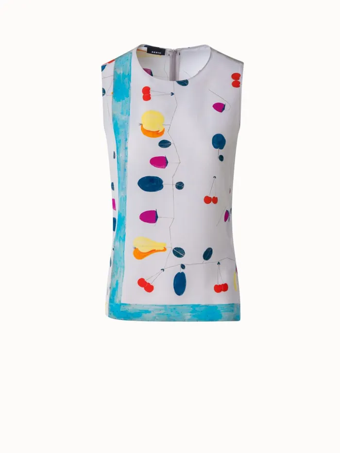 Sleeveless Silk Crpe Blouse With Fruits Print Greigemulticolor Women Akris Blouses