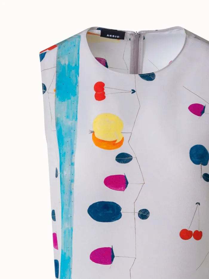 Sleeveless Silk Crpe Blouse With Fruits Print Greigemulticolor Women Akris Blouses