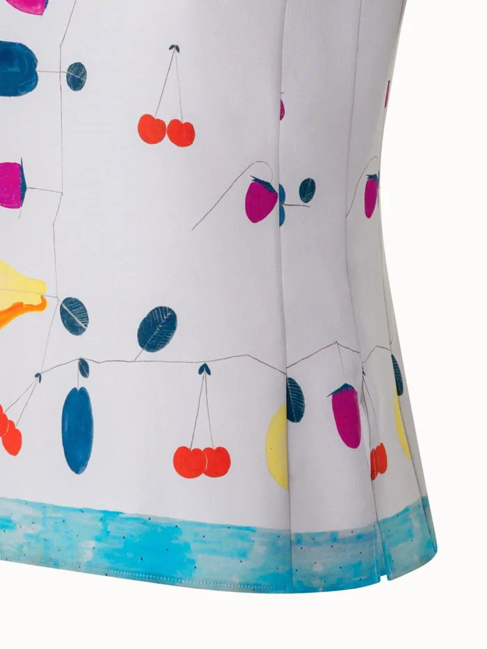 Sleeveless Silk Crpe Blouse With Fruits Print Greigemulticolor Women Akris Blouses