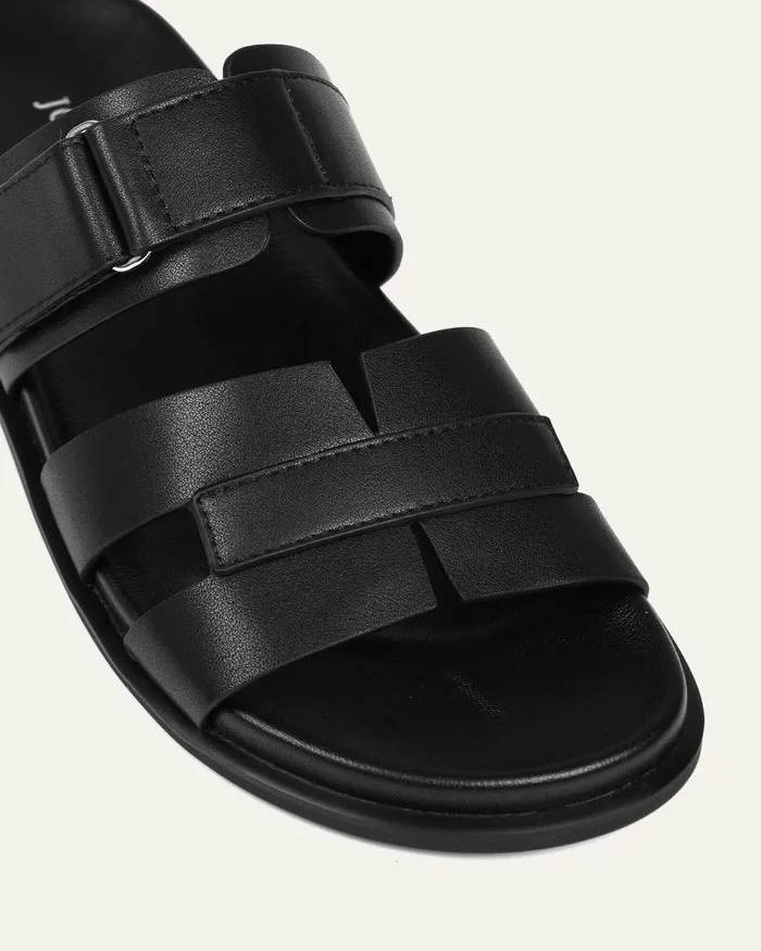 SLIDES Hendrix flat slides black leather jomercer Women SLIDES Hendrix flat slides black leather jomercer Women