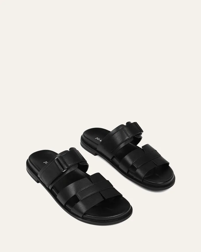 SLIDES Hendrix flat slides black leather jomercer Women SLIDES Hendrix flat slides black leather jomercer Women