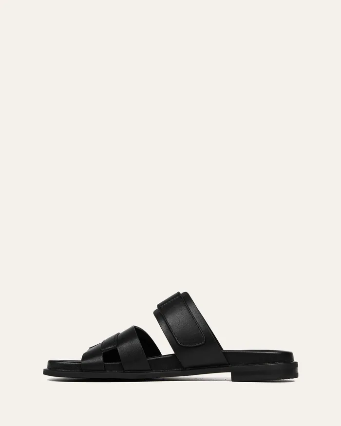 SLIDES Hendrix flat slides black leather jomercer Women SLIDES Hendrix flat slides black leather jomercer Women