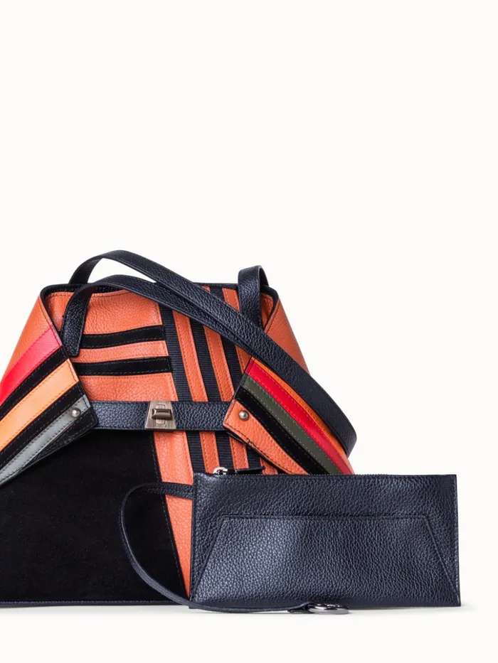 Small Ai Shoulder Bag In Zig Zag Trapezoid Leather Patchwork Multicolor Women Akris Shoulder Bags