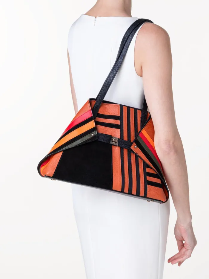 Small Ai Shoulder Bag In Zig Zag Trapezoid Leather Patchwork Multicolor Women Akris Shoulder Bags