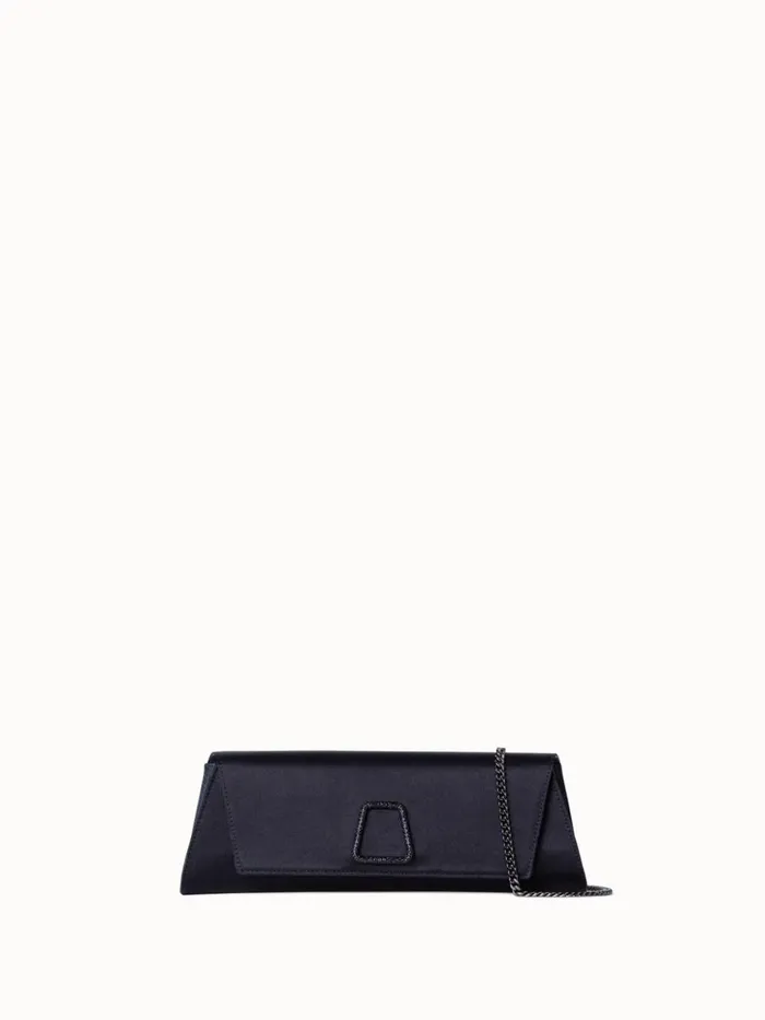 Small Anouk Clutch In Satin With Crystal Trapezoid Black Women Akris Clutches