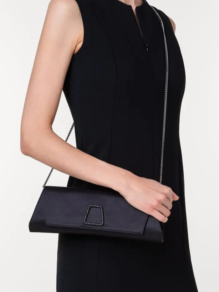 Small Anouk Clutch In Satin With Crystal Trapezoid Black Women Akris Clutches