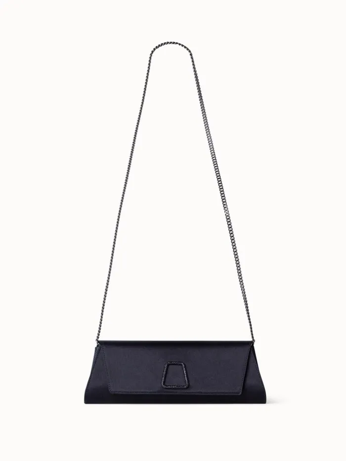 Small Anouk Clutch In Satin With Crystal Trapezoid Black Women Akris Clutches