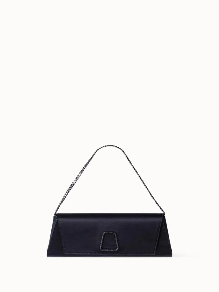 Small Anouk Clutch In Satin With Crystal Trapezoid Black Women Akris Clutches