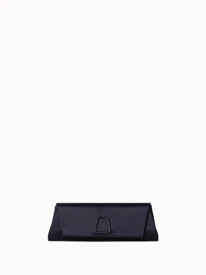 Small Anouk Clutch In Satin With Crystal Trapezoid Black Women Akris Clutches