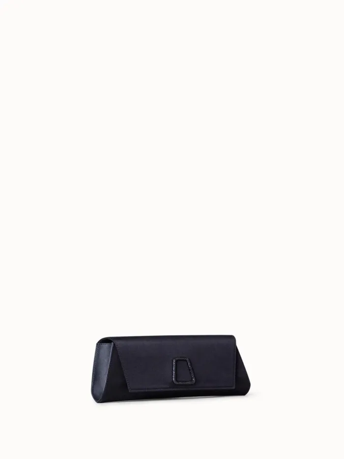 Small Anouk Clutch In Satin With Crystal Trapezoid Black Women Akris Clutches