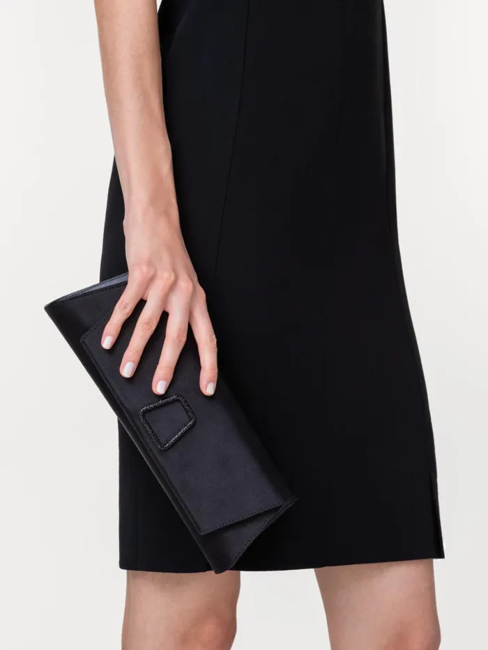 Small Anouk Clutch In Satin With Crystal Trapezoid Black Women Akris Clutches