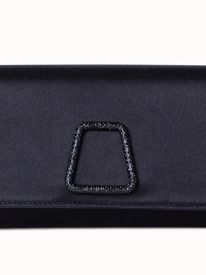 Small Anouk Clutch In Satin With Crystal Trapezoid Black Women Akris Clutches