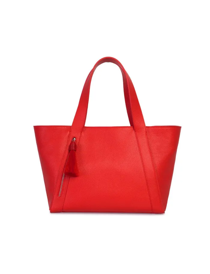 Small Leather Zip Tote Bag Scarlet Women Akris Tote Bags