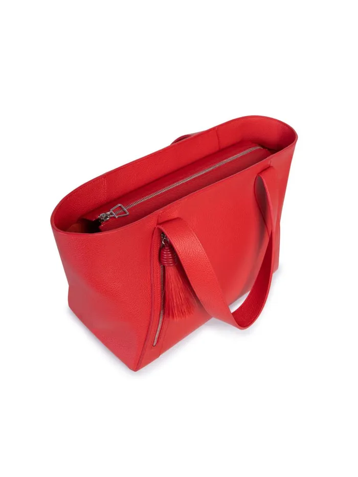 Small Leather Zip Tote Bag Scarlet Women Akris Tote Bags