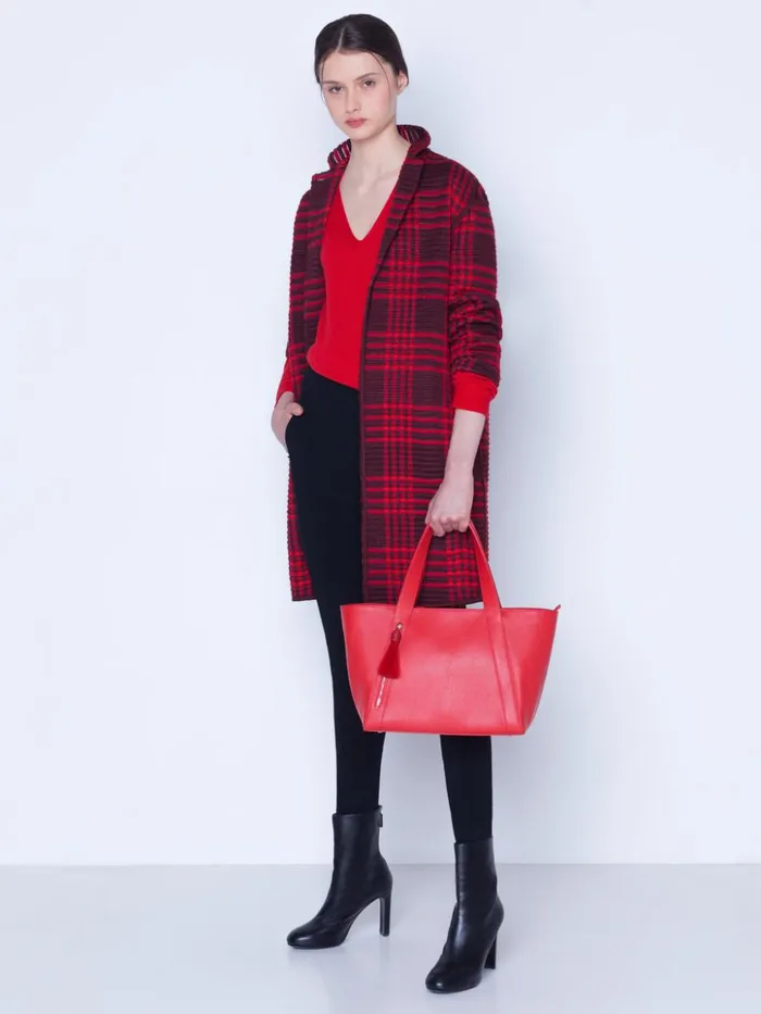 Small Leather Zip Tote Bag Scarlet Women Akris Tote Bags