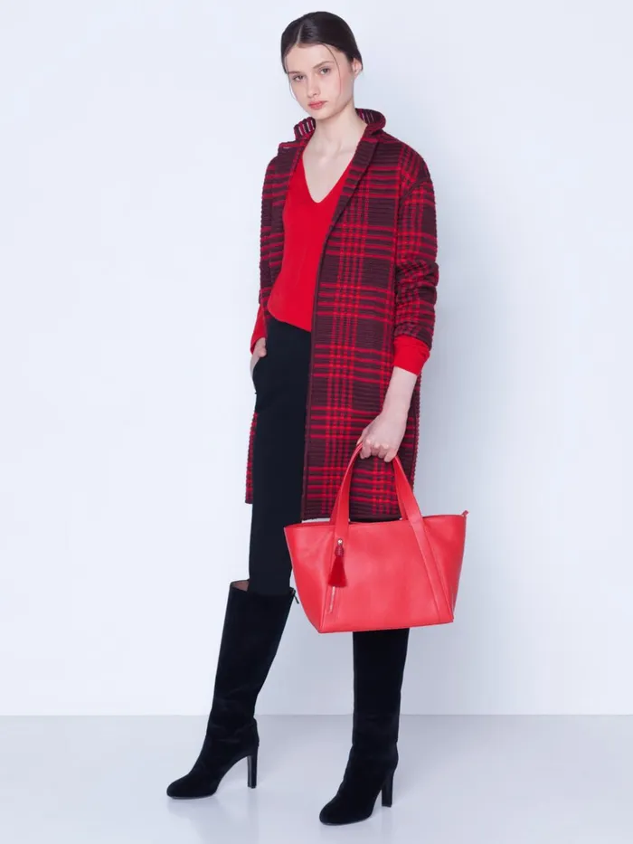 Small Leather Zip Tote Bag Scarlet Women Akris Tote Bags