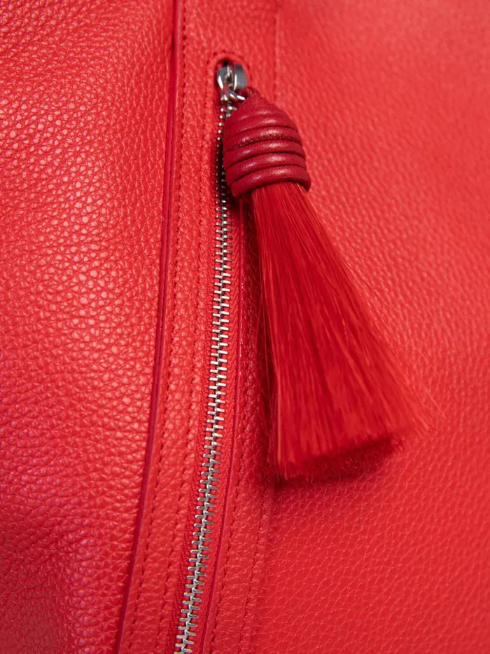 Small Leather Zip Tote Bag Scarlet Women Akris Tote Bags