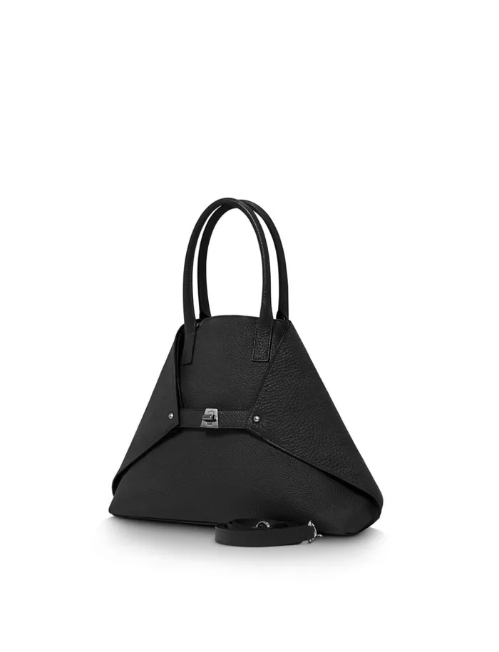 Small Messenger Bag In Cervocalf Leather With Detachable Shoulder Strap Black Women Akris Crossbody Bags
