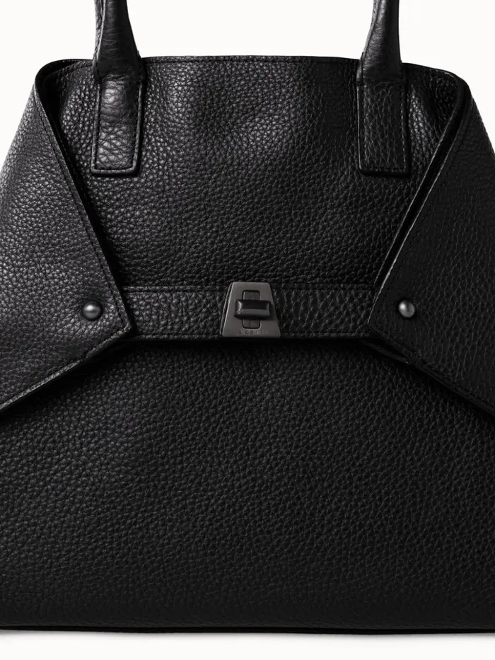 Small Messenger Bag In Cervocalf Leather With Detachable Shoulder Strap Black Women Akris Crossbody Bags