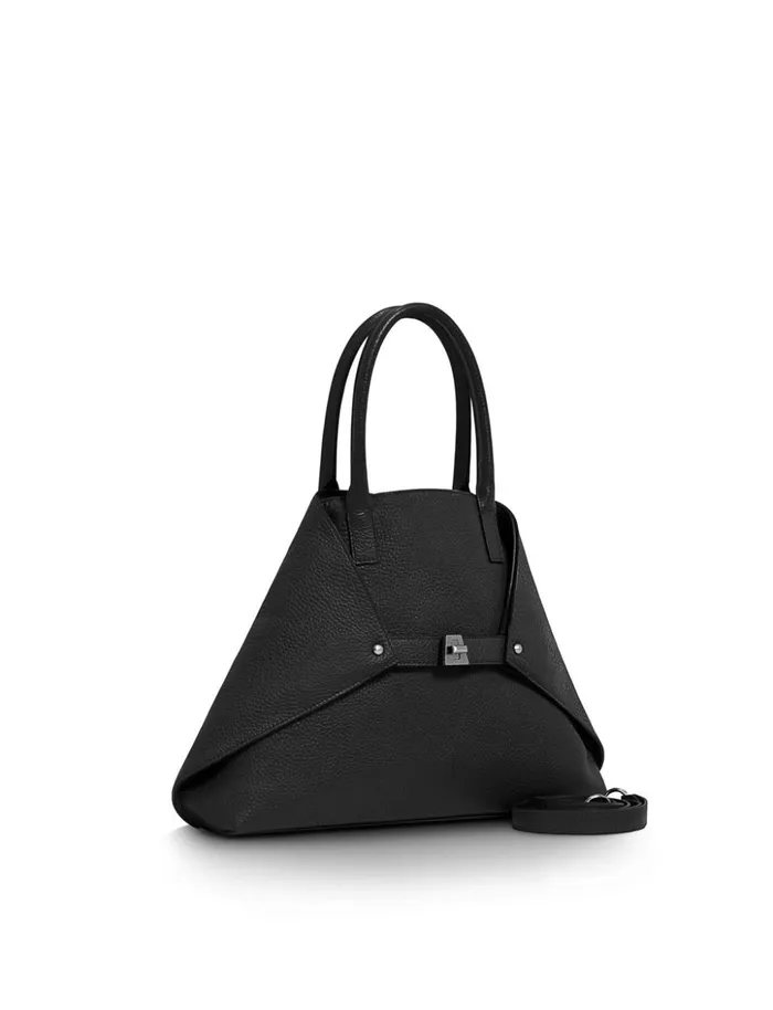 Small Messenger Bag In Cervocalf Leather With Detachable Shoulder Strap Black Women Akris Crossbody Bags