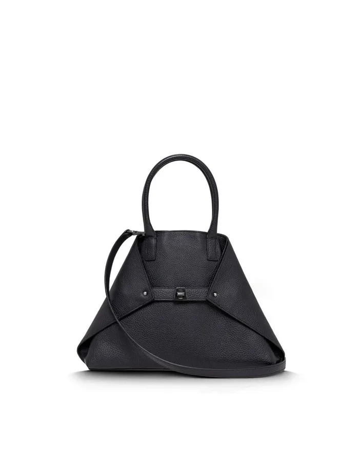 Small Messenger Bag In Cervocalf Leather With Detachable Shoulder Strap Denim Women Akris Top Handle Bags