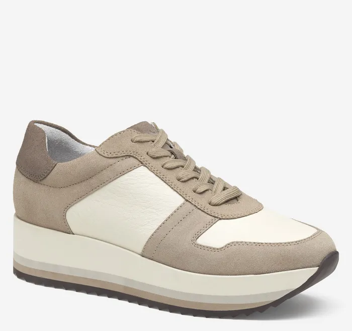 Sneakers Johnston and Murphy Women Gracie Colorblock LaceUp Taupe SuedeBone Calfskin