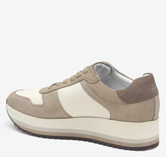 Sneakers Johnston and Murphy Women Gracie Colorblock LaceUp Taupe SuedeBone Calfskin