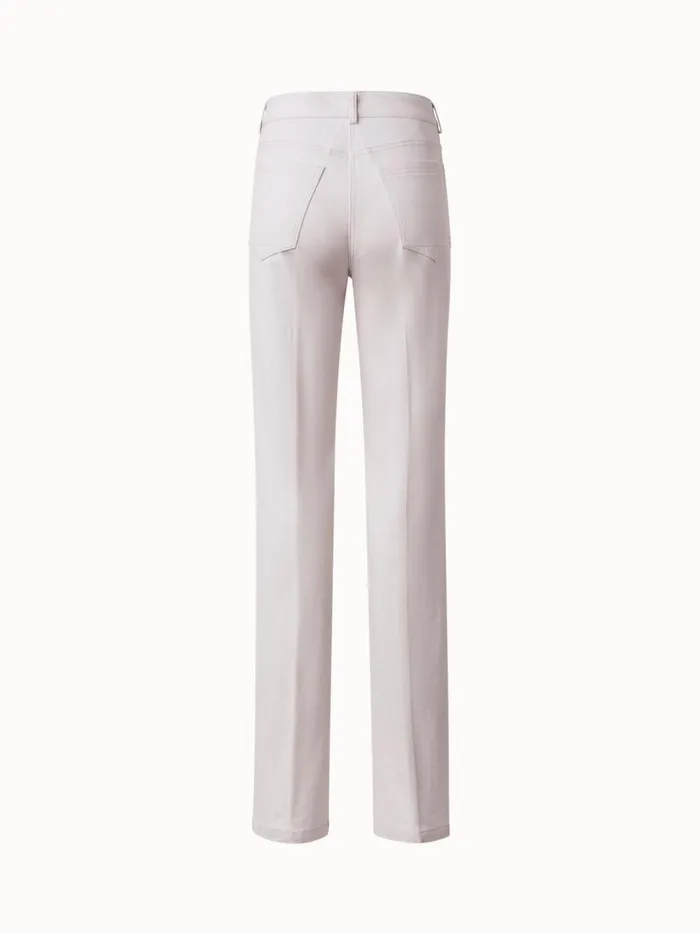 Straight Cotton Denim Pants Beige Women Akris Pants