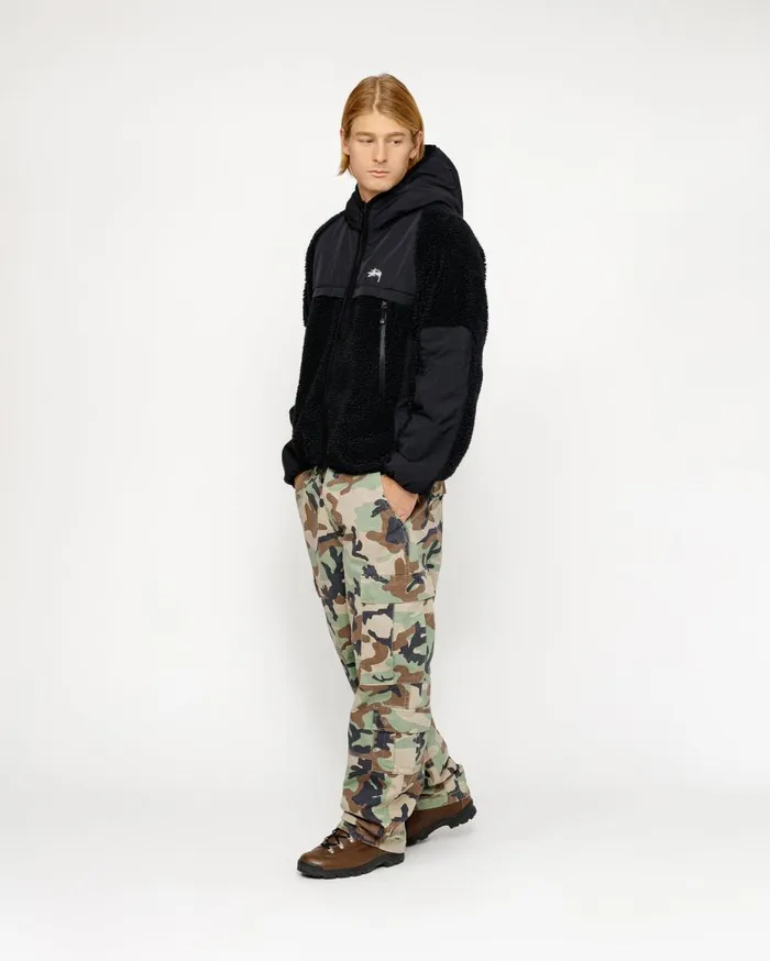 Stussy Outerwear SHERPA PANELED HOODED JACKET Black 8211 MenWomen