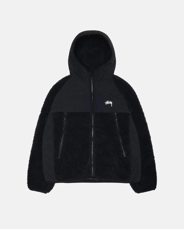Stussy Outerwear SHERPA PANELED HOODED JACKET Black 8211 MenWomen