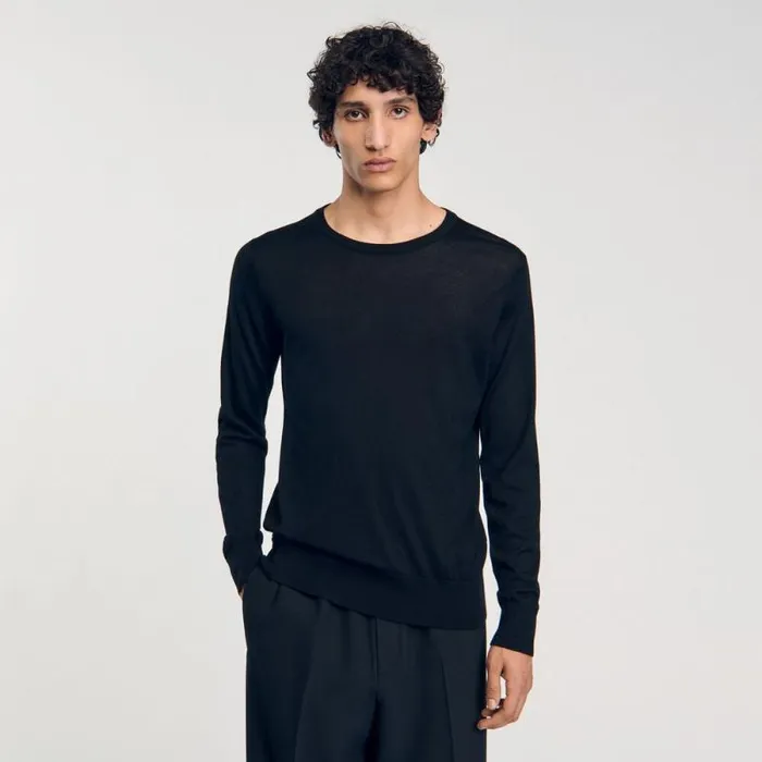 Sweaters and Cardigans Men SANDRO Fine Knit Sweater Black