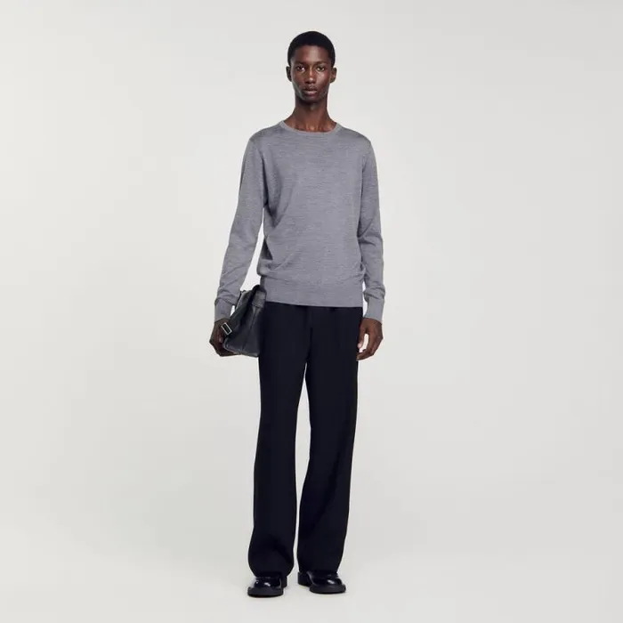 Sweaters and Cardigans Men SANDRO Fine Knit Sweater Mocked Grey