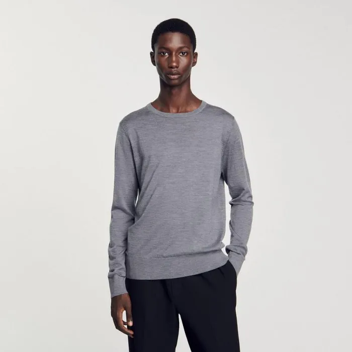 Sweaters and Cardigans Men SANDRO Fine Knit Sweater Mocked Grey
