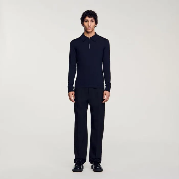 Sweaters and Cardigans Men SANDRO Knitted Polo Sweater Navy Blue
