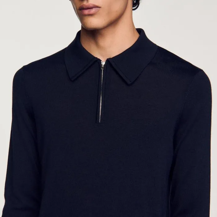Sweaters and Cardigans Men SANDRO Knitted Polo Sweater Navy Blue