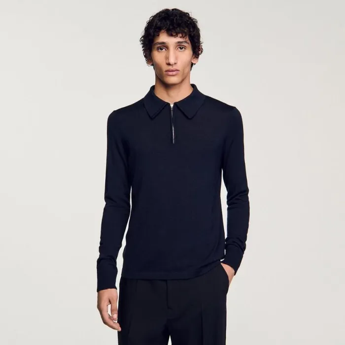 Sweaters and Cardigans Men SANDRO Knitted Polo Sweater Navy Blue