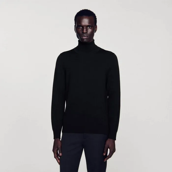 Sweaters and Cardigans Men SANDRO Roll Neck Wool Sweater Black